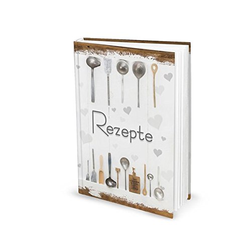 Preisvergleich Produktbild Rezeptbuch"Shabby Chic" weiß mit Herzen (Hardcover A5, Blankoseiten): Für Kochrezepte, Plätzchenrezepte, Kuchenrezepte, usw.