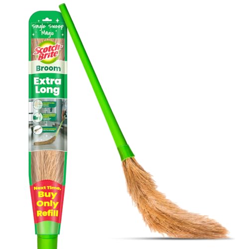 Image of Scotch-Brite XL No-Dust Broom with Long Handle |Flat Fiber Jhadu for Fine Dust & Hair, Reaches All Corners | Multipurpose Floor, Cobweb & Ceiling Cleaner | No Back Strain.
