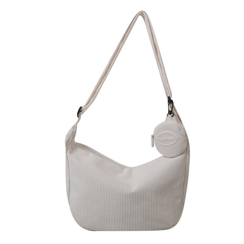 Shoulder Bag for Women, Soft Corduroy Crossbody Bag with Adjustable Strap and Detachable Small Pouch2