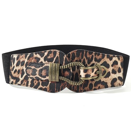 Women Vintage Stretch Elastic Belt with Copper Buckle Wide Waist for Dress Coats 29