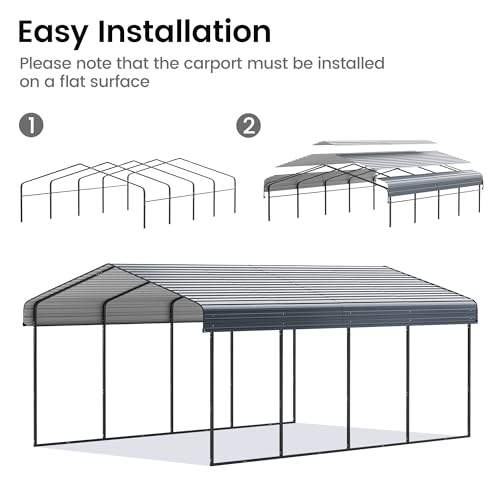 Image of 12'x20' Heavy Duty Metal Carport, Outdoor Garage Car Shelter Shade with Heavier Frame, Galvanized Roof for Car and Boats, Grey