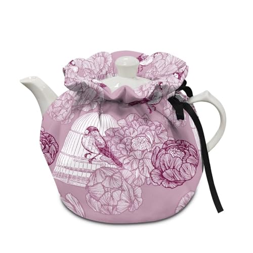 LJMKZJN Tea Pot Cozy Dustproof Insulated Teapot Cover with Adjustable Drawstring Kitchen Home Decorative Tea Pots Cozy Hand-Protecting Tea Kettle Quilt, Floral Bird