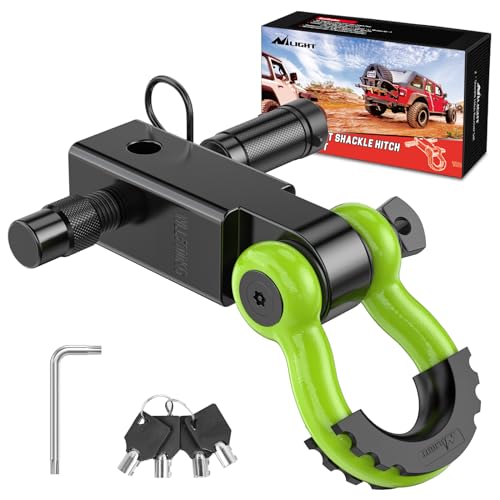 Image of Nilight Anti-Theft Shackle Hitch Receiver 2Inch 45000 LBs Breaking Strength 3 /4 inch Anti-Theft D Ring Shackle 5 /8 inch Trailer Hitch Lock Pin Heavy Duty Solid Towing Kit for Trucks Off Road(Green&Black)