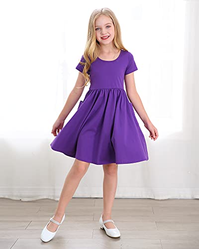 Stelle Toddler/Girls Knee-Length Short Sleeve Casual A-Line Twirly Skater Dress (A19-Purple (With Pocket), 5T) #TOP5