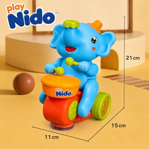 Image of Musical Elephant Toy for Kids with Lights, Drumming Action & Floating Ball | Moving Universal Wheel Toy with Music | Baby Crawling & Toddler Learning Toy for Boys & Girls 1+ Years