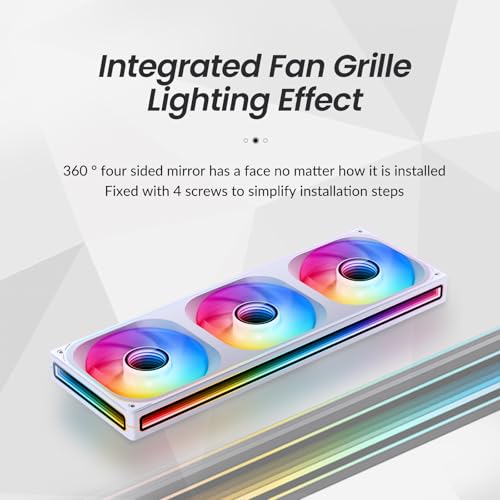 Image of JONSBO ZB-360WR (Reverse) PC Case Fan, Reverse Blade Silent Computer Fan with Axis & 4-Sides Infinity Mirror, All-in-One, Single Frame Unit with 3x120mm ARGB Fans, PWM 1800RPM, 28MM Thick,White