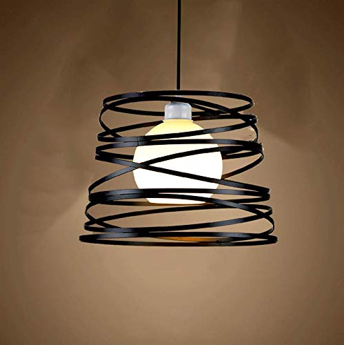 Suspension Industrielle Rétro Ø30cm, Lustre Vintage Abat-jour Luminaire en Métal Plafonnier E27 Corde Ajustable Décoration (Noir)