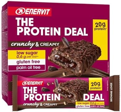 Enervit The Protein Deal Brownie Lover – Proteinriegel, Zartbitterschokoladengeschmack, weiche Brownie-Füllung, 20 g Protein, 0,6 g Zucker, köstlicher Snack, Glutenfrei, 12 Riegel