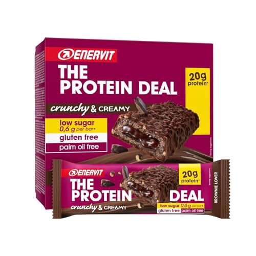 Enervit The Protein Deal Brownie Lover – Proteinriegel, Zartbitterschokoladengeschmack, weiche Brownie-Füllung, 20 g Protein, 0,6 g Zucker, köstlicher Snack, Glutenfrei, 12 Riegel à 55 g 1