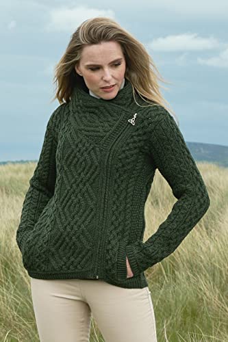 Image of Aran Crafts Irish Women's Cable Knit Side Zip Wool Jacket (Z4630)