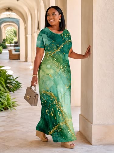 Image of SUZONANA Plus Size Dresses for Women Summer Casual Maxi Dress Short Sleeve Loose Vacation Dress