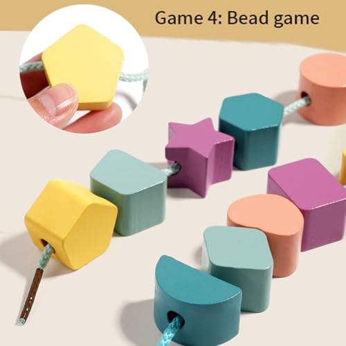 Blocs de séquençage et laçage en bois puzzle d'apprentissage multicolore