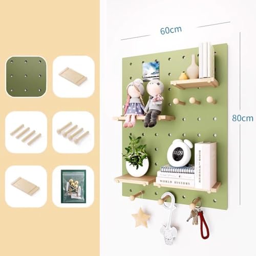Generisch Lochwand-Organizer-Paneele. Lochwand-Organizer-Set aus Holz für Büro und Zuhause, dekorative und vielseitige Wandaufbewahrungslösung (Grün, 60 x 80 cm)