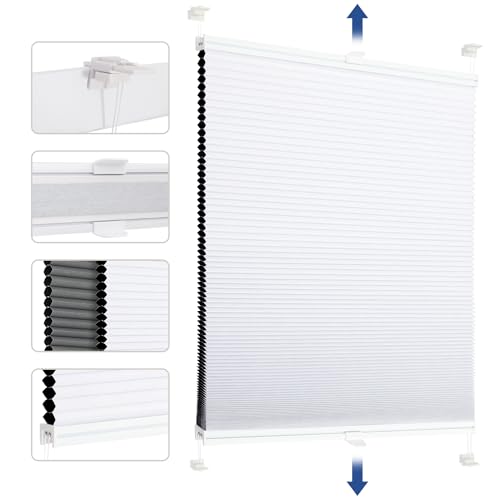 Sekey Store plissé en nid d'abeille - sans perçage - 100% occultant - Opaque - Klemmfix - Rail en Aluminium - Blanc et Gris - 80 x 120 cm (l x h)