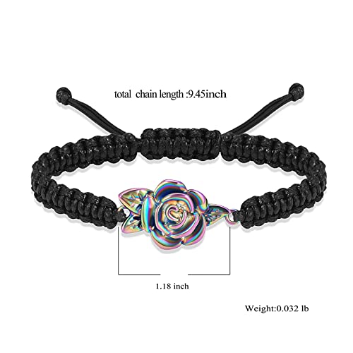 Image of Imrsanl Rose Flower Urn Bracelet for Ashes Cremation Memorial Jewelry of Loved Ones Adjustable Braided Rope Ashes Bracelet Funeral Keepsake for Women