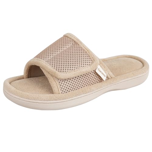 Garonne Women's Adjustable Wrap Open-toe Slippers with Memory Foam, Summer House Shoes for Women