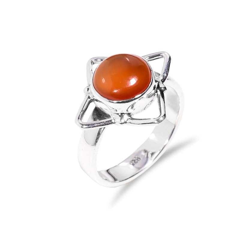 Bague cornaline cabochon rond en argent sterling 925 massif fait main bijou haut de gamme H-SR81-14