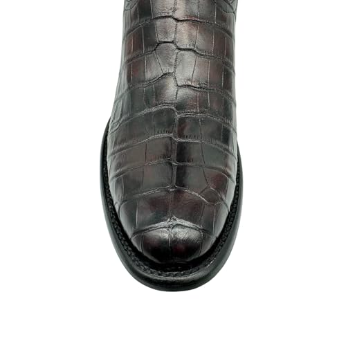 Image of Vaccari Men's Travis Genuine Black Cherry Alligator Belly Leather Round Toe Western Cowboy Boots - 13 D
