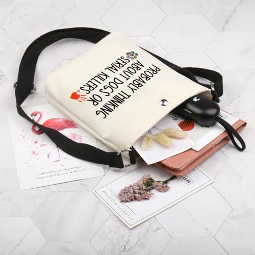 POFULL True Crime Lover Gift Probably Thinking About Dogs or Serial Killers Corssbody Bag Murder Gift3