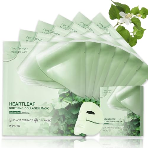 Image of 6Pcs Heartleaf Soothing Collagen Mask, Glass Skin Face Mask Overnight with Hyaluronic Acid, Facial Mask for Sensitive Skin, Korean Skin Care, Anti Wrinkles & Hydrating & Calming Vegan Sheet Mask