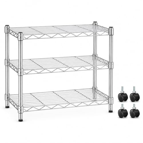 Simple Deluxe 3-Tier Storage Shelves, 750 Lbs Loading Capacity, 24.02" W x 13.78" D x 21.97" H Shelving Unit for Garage, Pantry and Kitchen, Chrome
