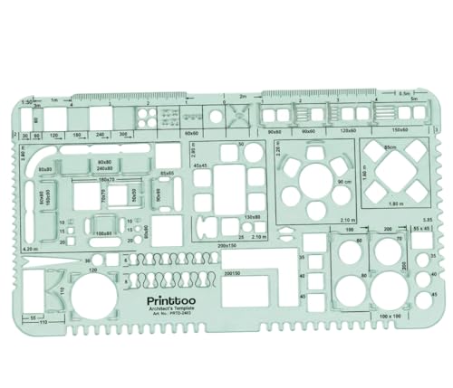 Printtoo Architect’s Template Stencil for Floor Plan Drawing, Interior Layout, Furniture Planning and Room Design with Built In Scale Ruler, Reusable 2mm Drafting Tool for Students Engineers Designers