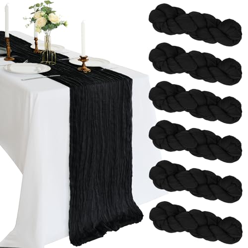 6 Pack 10FT Black Cheesecloth Table Runner 120 Inch Long Gauze Rustic Boho Cheese Cloth Table Runner Sheer Fabric Decorations for Holiday Party Wedding Banquet Bridal Baby Shower Dcor
