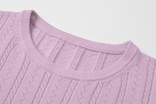Image of SANGTREE Women's Cable Knit Half Sleeve Sweaters, Crew Neck Solid Color Knitted Summer Pullover Tops