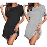 Ekouaer Nightgowns for Women 2 Pack Night Gowns Short Sleeve Sleepshirts Pullover Nightshirts Soft Sleepwear Black/Light Grey X-Large