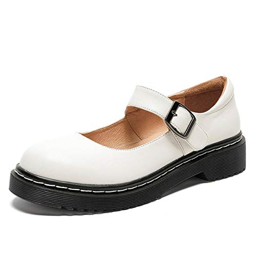 Image of YDN Women Classic Round Closed Toe Mary Jane Flats Platform Adjustable Single Ankle Strap Buckle Comfy Cute Pump Leather Patry Cosplay Girls Dress Shoe Size 4-16