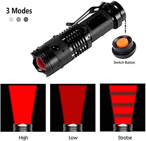 XLENTGEN LED Red Light Torch Super Bright 350 Lumens Mini Flashlights Waterproof Adjustable Focus 3 Modes LED Torches for Camping Night Fishing Observation