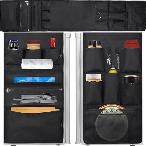 Mini Fridge Storage Organizer Dorm - 70.9' x 15', Over Fridge Shelf with Paper Towel Roller, Refrigerator Caddy Organization with 13 Extra Large Pockets, College Room Essentials for Girls Guys (Black)