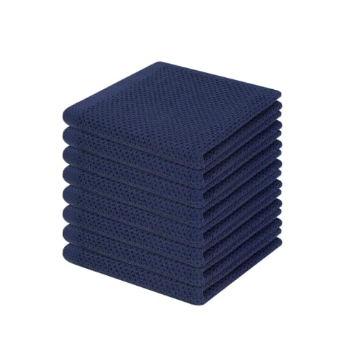 Image of Homaxy 100% Cotton Waffle Weave Kitchen Dish Cloths 8-Pack, Dark Navy | 12 x 12 Inches, Ultra Soft Absorbent Dish Towels, Quick Drying Dish Rags with Hanging Loop