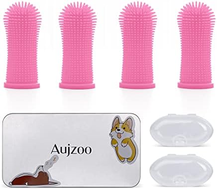 Aujzoo Hundezahnbürste, 360º Pets Zähne Reinigung Zahnbürste für Hunde Katzen Zahnpflege, Silikon Finger Zahnbürsten Set von 4