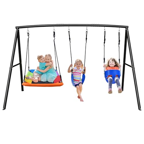 Hapfan 440lbs Kids Swing Set with Toddler Swing