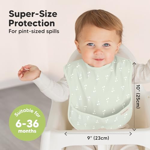 Miniatura 3 de Paquete De 3 Baberos Impermeables Para Comer Baberos Ligeros Con Recogedor De Alimentos, Baberos Resistentes A Las Manchas, Baberos Impermeables Para Bebés, Niños, Bebés, Baberos Bloom