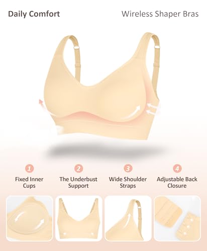 FeelinGirl Wireless Bras for Women Built-in Soft Cups No Underwire Bralettes Adjustable Straps Full Coverage Everyday Bras3