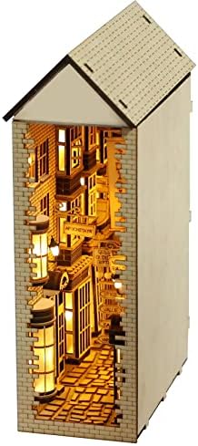 Wooden Diagon Alley Book Nook Kit Bookend Stand Bookshelf Insert DIY Decor Model Building Kit Accessories Luxury Decorative Books Ornaments (Upgrade Version 2.0)