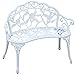 Sun-Ray Outdoor Patio Bench with Rose Detail in White, Cast Aluminum and Cast Iron Bench for Garden, Park, Patio, & Deck