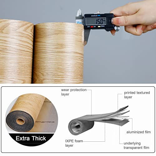 Oxdigi Peel And Stick Vinyl Flooring Roll 23"X 196"/32 Sq.ft, Thicken Self Adhesive Vinyl Floor Tiles Wood Plank Flooring Waterproof Wear-Resistant For Any Room, Easy Diy Floor Coverings, Nature Wood #TOP3