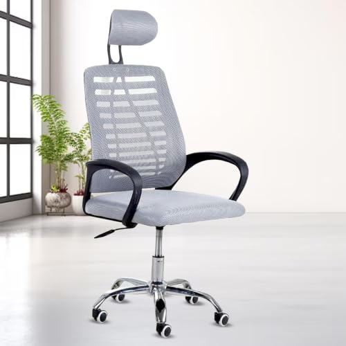 Image of Casa Copenhagen,Mesh Office Desk,Rocking, Ergonomic Computer Chair Adjustable High with Headrest and Comfortable Armrest Swivel Chair - Grey & Black Handle