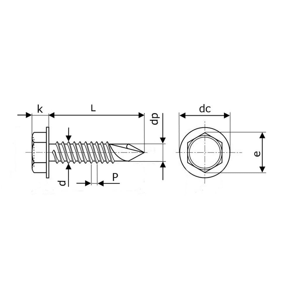 500 tornillos de perforación con cabeza hexagonal y pretina forma K DIN 7504 A4 K 6,3 x 45 tornillos hexagonales