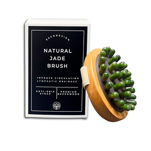 ESCODESIGN Natural Jade Body Brush with Beechwood Handle | Jade Massage & Lymphatic Brush for Full Body | Eco-Friendly Wellness Tool