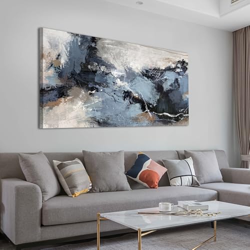 Toile abstraite moderne noire et bleue décoration murale salon cuisine chambre 40x82cm - 4