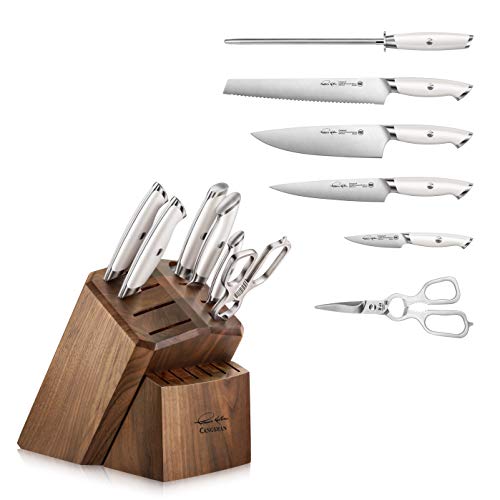 Cangshan Thomas Keller Signature Collection Swedish Powder Steel Forged, 7-Piece Knife Block Set, Walnut Block With 8 Spare Slots, White #TOP1