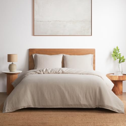DAPU 100% Linen Duvet Cover Queen, Natural French Flax Breathable...