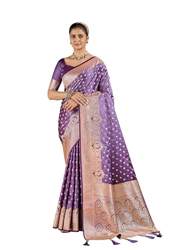 Image of Mehrang Women's Banarasi Silk Kanjivaram Saree For Wedding With Pure Zari Work, Woven Design, With Unstitched Blouse Piece