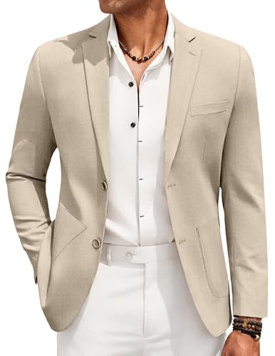 COOFANDY Men's Casual Summer Jackets Lightweight Linen Sport Coat Two Button Cotton Blazer