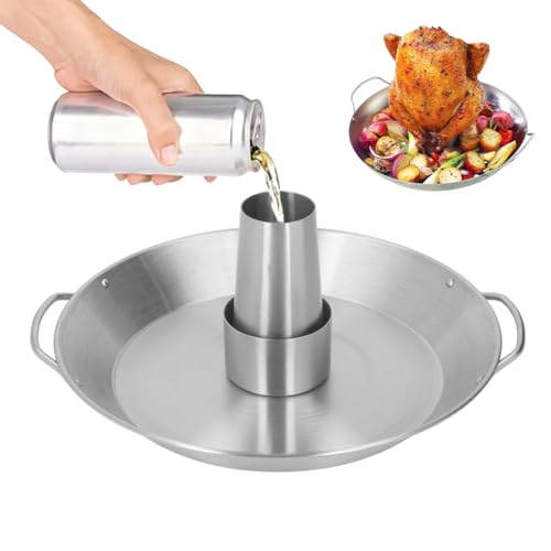 Tomotato Pollo Barbacoa Soporte, Rejilla para Asar Pollo con Lata de Cerveza, Bandeja para Asar Barbacoa de Acero Inoxidable con Bandeja de Goteo, Soporte para Asador Vertical Accesorios