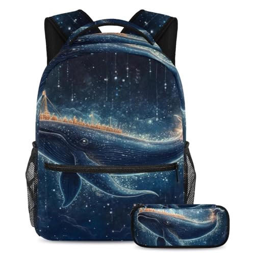 Sac à dos baleine bleu ciel étoilé grand modèle pour soulager le dos des élèves